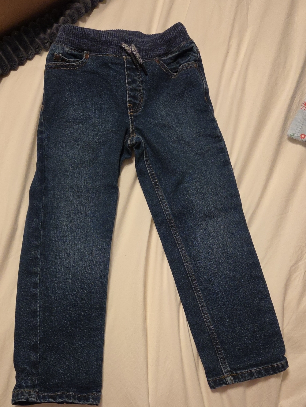 Lands' End Navy Blue Stretch Kids' Jeans with Rib Waistband